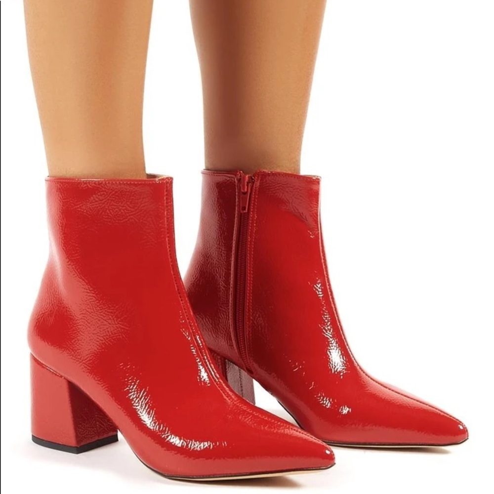 Public Desire Red Patent Ankle Boots